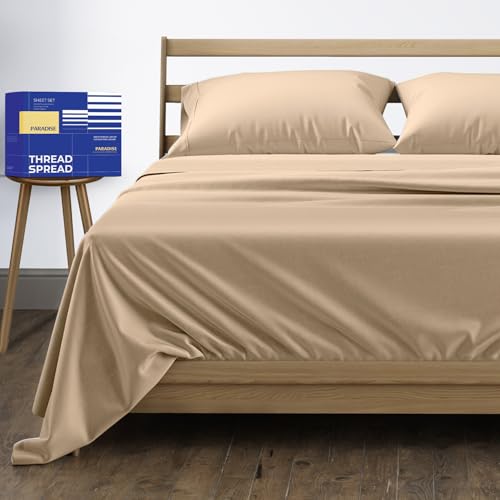 Image of THREAD SPREAD California King Bed Sheets, Luxury 1000 Series Paradise Collection 100% Egyptian Cotton Cal King Sheets Set (4 PC, Taupe), Silky Soft, Cooling, 16 inch Deep Pocket Hotel Sheet Set