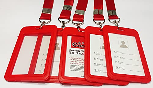 Image of Abha International Plastic ID Card Holder with Premium Lanyard for Office /School (Vertical) (Red, Pack of 5pcs.)