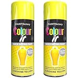 Paint Factory All Purpose Yellow Spray Paint Pack 2 (400ml Each) - Gloss Finish Interior and Exterior Yellow Spray Paint for Metal, Plastic, and Wood