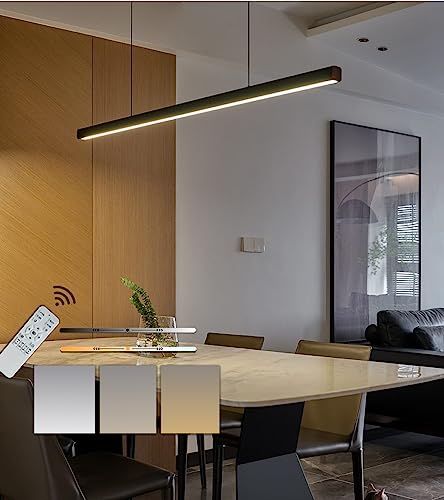 Lampada a LED a sospensione moderna dimmerabile con telecomando Design lineare Pendenti da tavolo e luci a sospensione Altezza regolabile per la sala da pranzo Lampadari da ufficio (L100cm, Nero)