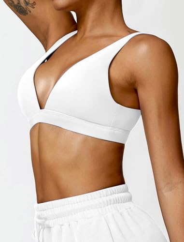 Image of ABOCIW Womens Deep V Neck Sports Bra Padded Low Impact Fitness Yoga Bra U Back Wireless Gym Workout Bra Crop Top