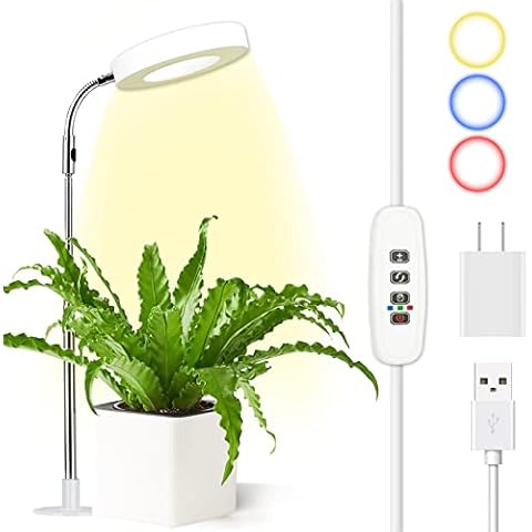 NEWHOMESTYLE Round Grow Lights for Indoor Plants, 3 Lighting Spectrum and 9 Brightness Dimmable, Adjustable 48 LEDs Plant Light Red Blue White Grow Lamp Auto Timer 3/9/12H Cover