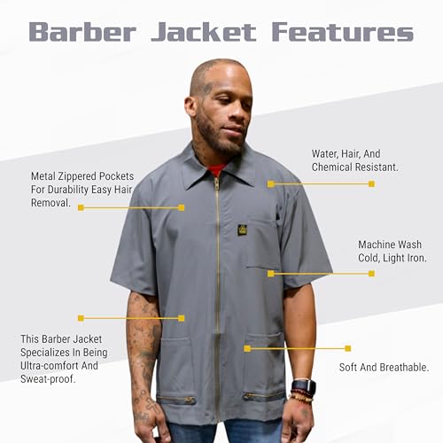 Image of King Midas Professional Barber Jacket for Men - Ultra Lightweight Short Sleeve Barber Smock