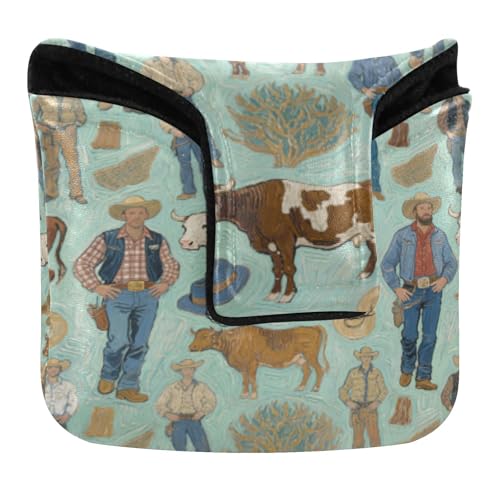 Piazza Mallet Putter Cover Magnetica Snap Golf Accessori per la maggior parte delle marche Impermeabile PU Pelle Pittura Art Green Western Cowboy