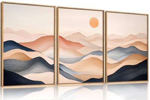 DRACIT Boho Abstract Mountain Framed Canvas Wall Art Set,Earthy Toned