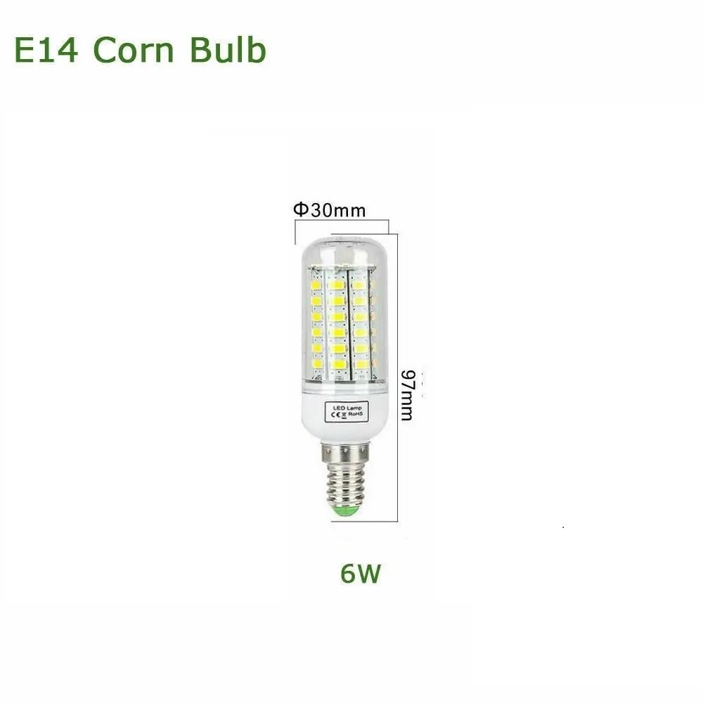 HHF Illuminazione domestica, Confezione da 20 lampadine LED a mais AC220V 6W E14/E27/B22/G9/GU10 72-5730SMD Lampada da ufficio for casa(Warm White,E14 6W)