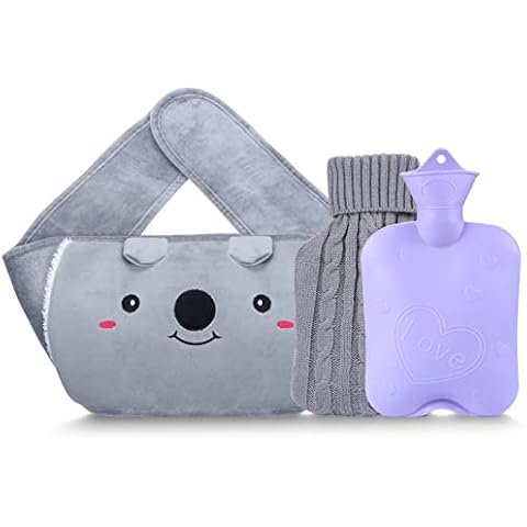 Hot Water Bottle with 2 Pack Waist Cover, Warm Water Bag Rubber Winter Hot Water Pouch with Soft Plush Hand Waist Warmer Cover Hot Water Bag (Grey with Cover) Cover