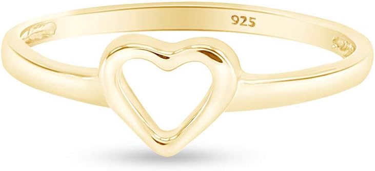 Open Heart Promise Ring for Women, 14K Gold Over 925 Sterling Silver Dainty Minimalist Stackable Ring, Jewelry Gift for Her