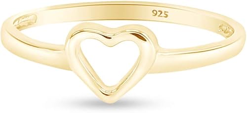 Anillo de corazón abierto de oro de 14 quilates sobre plata de ley Jewel Zone, Plata de ley, oro, oro de 14 quilates