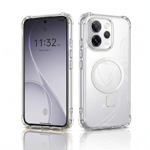 Image of amazon basics Crystal Clear Magnetic Case for Oppo Reno 15 Pro 5G | Compatible with MagSafe Accessories | Air-Guard Corners | Shockproof TPU + Hard PC Back | Slim Transparent Protective Cover (Clear)