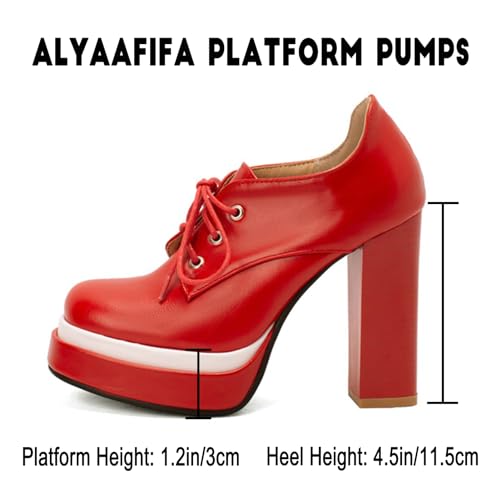 Alyaafifa Chunky High Heel Pumps Platform Lace-Up Shooties Booties for Women Closed Square Toe Two Tone Ankle Boots Matte Leather Formal Dressy Shoes Party Event Wedding4