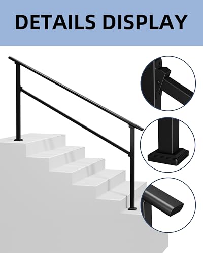 DEXSO Hand Rails for Outdoor Steps, 6 Step Handrail & Indoor Stair Railing Kit, Railings for Outdoor Steps and Hand Rails for Seniors, Porch Railing & Deck Hand Rail, 5-6 Step Railing