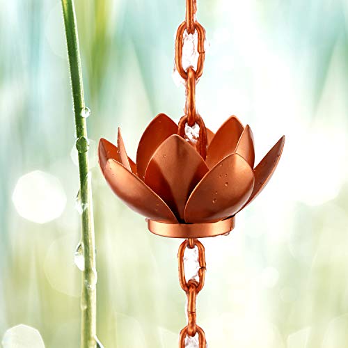 Oak Leaf Rain Chain Set, 8.5ft Copper Plated Rain Chain for Gutters with Adapter, Lotus Rain Chain Cups to Replace Gutter Downspout, Divert Water and Home Display, 12 Cups, Adjustable, Rose Gold - Image 3