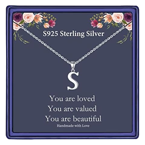 Hidepoo Gifts Jewelry - Tiny Sterling Silver Initial Necklaces, Birthday Gifts Dainty S925 Sterling Silver Letter S Pendant Initial Necklaces for Women Sterling Silver Letter Necklace Jewelry Gifts Cover