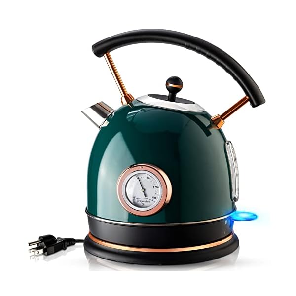 Pukomc 1.8L Electric Water Kettle with Temperature Gauge, Hot Water Boiler & Tea Heater with Curved Handle, Visible Water Level Line, Led Light, Auto Shut-Off&Boil-Dry Protection,Green