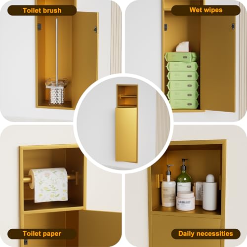 Recessed Toilet Paper Holder, in Wall 25" X 7" Toilet Paper Holder Storage, 304 Stainless Steel Tissue Roll Dispenser, Niche Shelf for Bathroom Space Saving Design, Gold by BIFCIOFH - Image 4