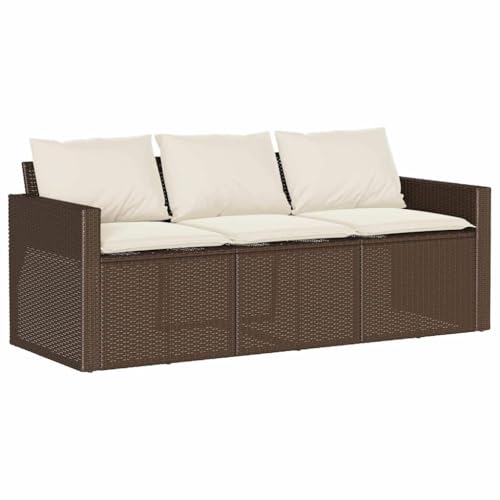 vidaXL Canapé de Jardin avec Coussins 3 Places Brun résine tressée, canapé d'extérieur, canapé de Jardin 3 Places, canapé d'extérieur 3 Places