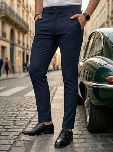 Image of erke Men's Slim Fit Formal Trouser with 4-Way Stretch | Lycra Blend Wrinkle Resistant Office Chinos for Men | Mid Rise Tapered Trousers for Men