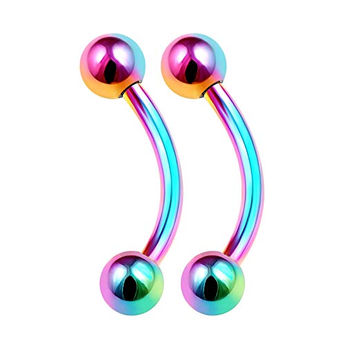 2PCS Surgical Steel Rainbow Curve Barbell 14 Gauge 3 8 10mm 4mm Ball Eyebrow Snake Bite Earrings Tragus Piercing Jewelry 2903