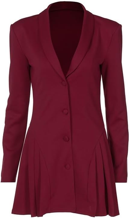 JSEIAJB Women Deep V Suit Collar Cardigan Dress Fashion Mid-Waist Long Sleeves Polyester Dress Outdoor Single-Breasted Top