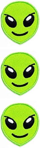 Set 3 Pcs Mini Small Green Alien Head Cartoon Embroidery Logo Jacket Polo T- Shirt Hat Backpacks Patch Applique Embroidered Iron On Sew On Badge (15)