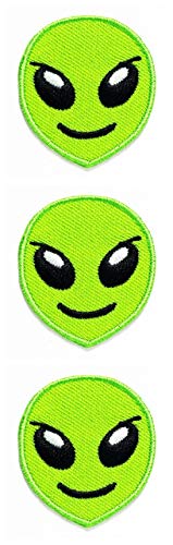 Set 3 Pcs Mini Small Green Alien Head Cartoon Embroidery Logo Jacket Polo T- Shirt Hat Backpacks Patch Applique Embroidered Iron On Sew On Badge (15) #TOP3