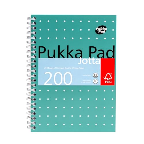 Pukka Pad A5 Metallic Jotta Book Bulk 6-Pack for Home School and Office 15 x 21cm Wirebound Notebook with 8mm Lines and 80GSM Paper Features Perforated Edges - 200 Pages Green