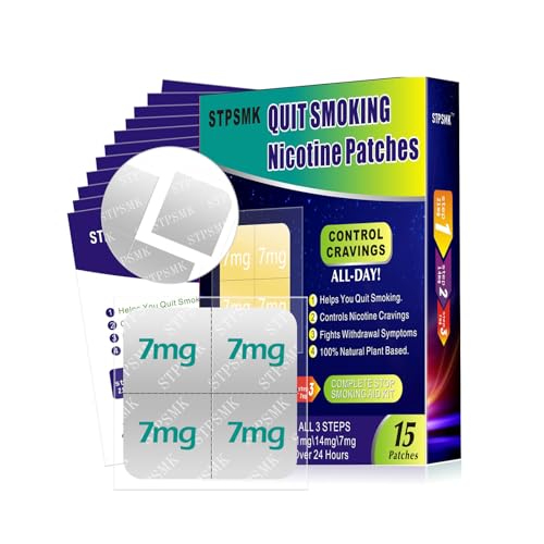 Nicotine Patches 28mg by STPSMK, Adjustable 4-Step Dose 28mg/21mg/14mg/7mg, Plant-Based 24-Hour Transdermal Patch, Covers All Quit Stages Step 1-3, Stop Smoking & Vaping Aid (15 Patches)