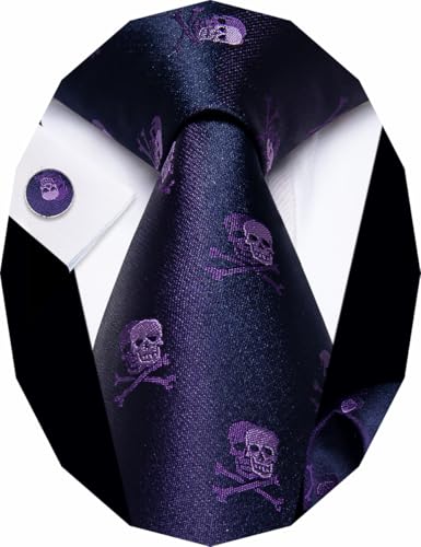YourTies Halloween Ties for Men Funny Skull Neckties Purple Novelty Tie for Holiday Season Party Gifts