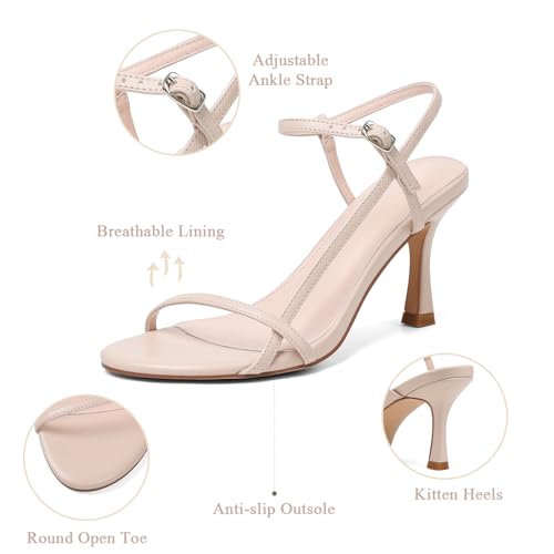 Womens Strappy Heels Sandals Kitten Heels Round Open Toe Heeled Ankle Strap Sandals Sexy Fashion Comfort Dress Shoes for Summer Party Wedding3