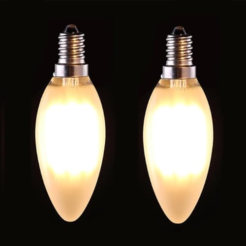 LytLStrox 2 Pack E14 LED Filament Candle Bulb 4W Dimmable,C35 SES, Warm White 2700K. Equivalent to 40W Incandescent Bulbs, Perfect for White Lampshades,Bedroom, Living Room, hallways, Floor Lamps