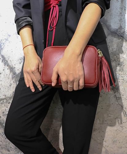 SH Leder Echtleder Umhängetasche mittel kleine Tasche Abendtasche Clutch Crossbody Bag Messenger Handtasche mit Reißverschluss 21x15cm Chiara G209 (Nude)