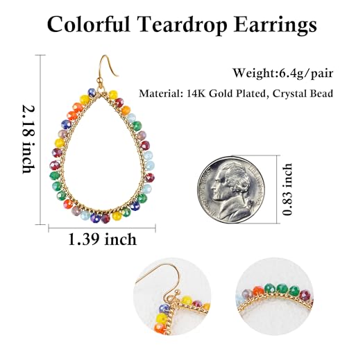 Pealicious Colorful Earrings For Women, Boho Earrings Summer Dangle Earrings Sparkly Gold Hoop Rainbow Earrings With Multi Color Crystal Beaded As Girls Summer Jewelry Beach Accessories Vacation Gifts thumb #4