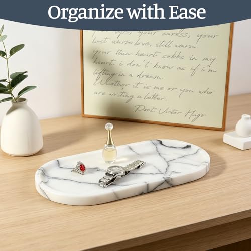 Image of Koville Natural Marble Tray, 12 inchx6 inch Decorative Tray for Countertop, Catchall for Perfume, Candles, Jewelry Dish Milas Lilac