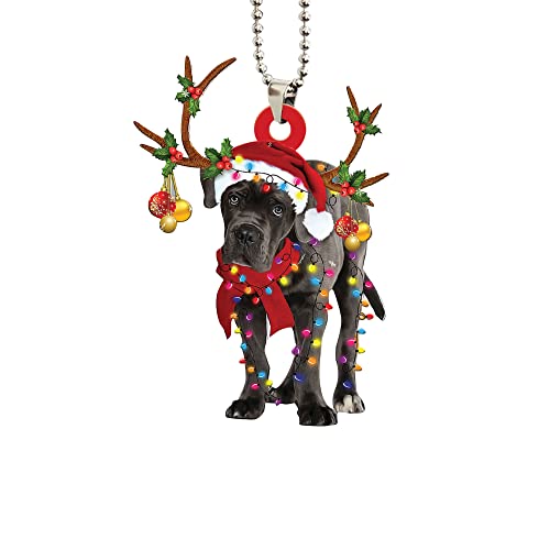 Talataca Cane Corso Wearing Christmas Hat Reindeer With String Lights Dog 2D Flat Car Rear View Mirror Accessories Christmas Tree Ornament Decoration Hanging Charm Interior Rearview Pendant Decor Gift #TOP6