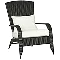 Outsunny Patio Wicker Adirondack Chair, Outdoor All-Weather Rattan Fire Pit Chair w/Soft Cushions, Tall Curved Backrest and Comfortable Armrests for Deck or Garden, Cream White