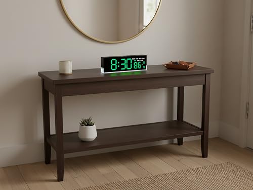 Image of zyzamay 7-Inch Modern LED Digital Alarm Clock with Dual Alarms & Soft Bottom Light｜Displays Time, Date, Day, Temperature ｜3-Level Auto /Manual Brightness, DST, USB or Battery Powered Desk Clock,Green