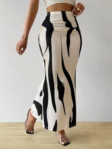 THLAI Womens Maxi Slim Zebra Elegent Skirt Slim Fishtail Daily Skirt4