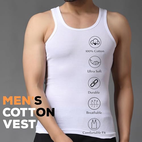 Image of Wearslim Premium Round Neck Super Combed Ultra Soft Cotton Vest for Man, Slim Fit Sleeveless Tank Tops Undershirts for Men with Extended Length for Easy Tuck