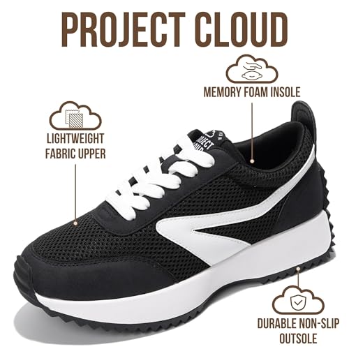 Image of Project Cloud Womens Sneakers - Memory Foam Insole and Lightweight Spring Shoes - Non-Slip Lace Up Trendy Shoes - Fashion Sneakers for Women 2026