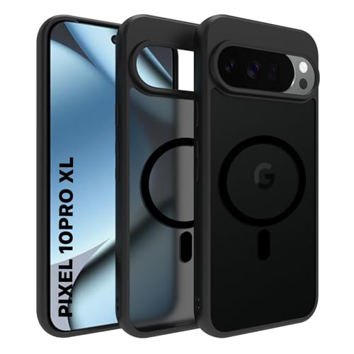 RIGGEAR Shockproof Sleek Hybrid Armor Magnetic Back Cover Case Compatible with MagSafe Accessories for Google Pixel 10 Pro XL (Smoke Black Matte PC + Black TPU Bumper)