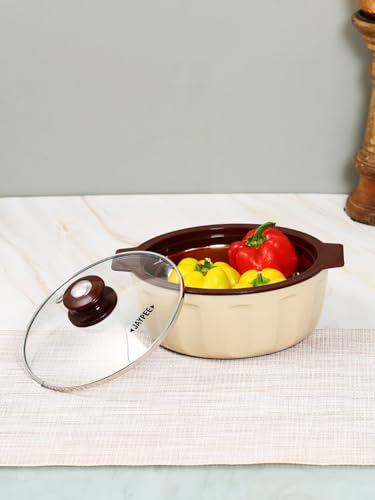 Image of JAYPEE Glamerole Inner Stainless Steel Serving Casserole | Toughened Glass Lid PUF Insulated Hot Pot Hot Box for pulao Roti Box Small Casserole| Food Grade | 1200 ml, S.Coffee