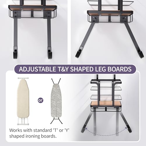 AIDILI Over the Door Ironing Board Holder - Iron Board Hanger Wall Mount Ironing Board Storage with T/Y Shape Design for Space Saving, No Drilling