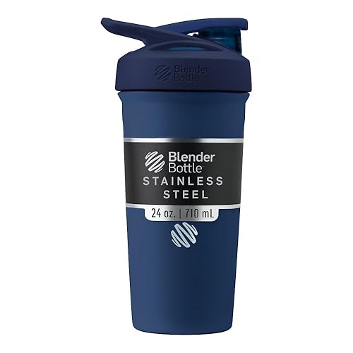 BlenderBottle Sport Insulated Stainless Steel Shaker Bottle with Wire Whisk, 24-Ounce, Navy – Protein Shakes & Hydration for Athletes & Fitness Enthusiasts, Easy Mixing, Lockable Lid