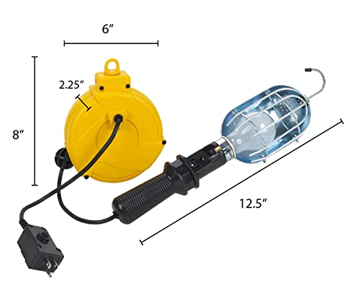 Alert 920DT Incandescent Plastic Retractable Cord Reel Work Light, Yellow