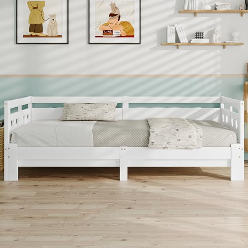 SUKY Cama de día extensible, de pino macizo, con 2º espacio para dormir y somier enrollable en forma de corazón, color blanco (90 x 200 cm)