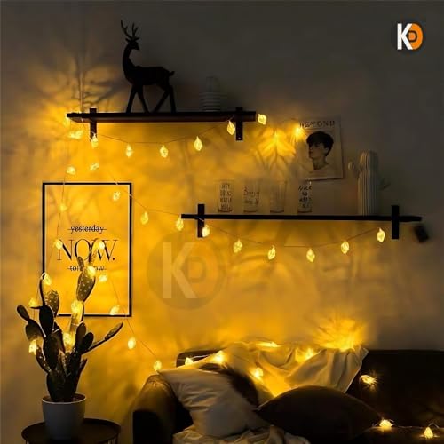 Image of K D Metal Leaf Paan String Lights for Decoration -10 LED Leaf (Paan) 3.8 Meter Moroccan LED Fairy Lights, Warm Yellow Decorative Lights for Home, Room, Parties & Festivals