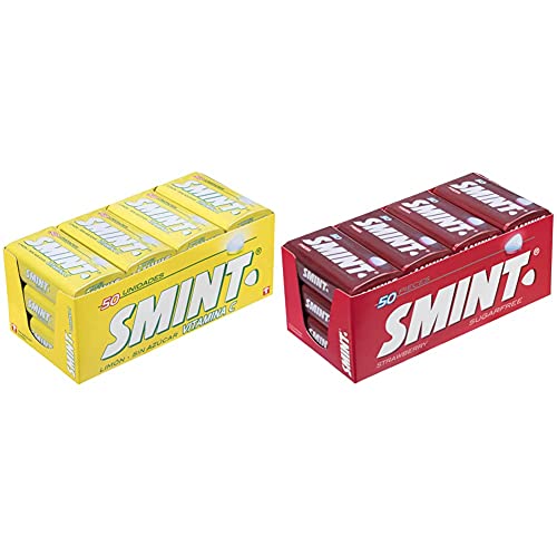 Smint Tin Limón, Caramelo Comprimido Sin Azúcar 12 unidades de 35 gr. (Total 420 gr.) + Tin Fresa, Caramelo Comprimido Sin Azúcar 12 unidades de 35 gr. (Total 420 gr.)