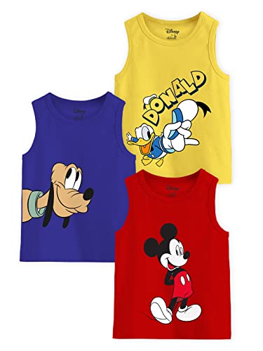 Image of minicult Cotton Kids Vest with Mickey and Friends Character Prints(Pack of 3)