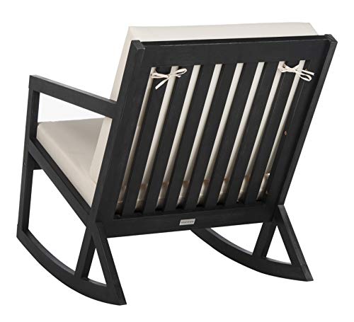 Safavieh Pat7013F Outdoor Collection Vernon White Rocking Chair, Black/Beige #TOP4